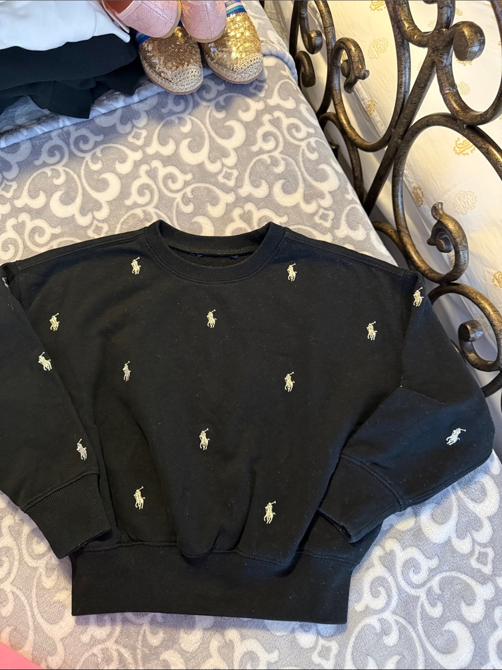 Ralph Lauren Black Crewneck Sweatshirt with Embroidered Pony Logos